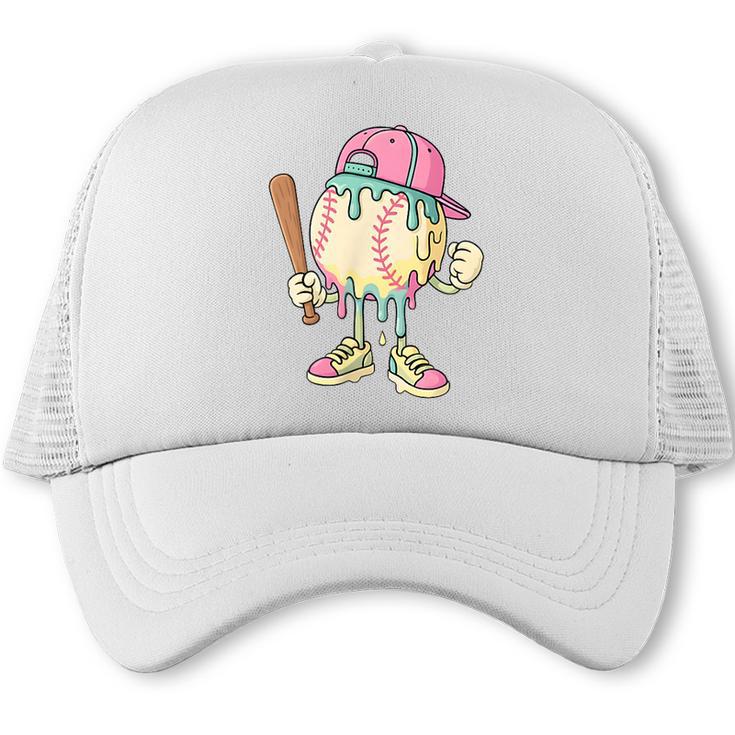 Cute Baseball Ice Cream Drip For Girls & Boys 2 Sides Trucker Cap