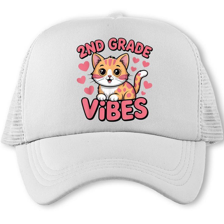 Cute Cat 2nd Grade Vibes Back To School Second Grade Girls Trucker Cap