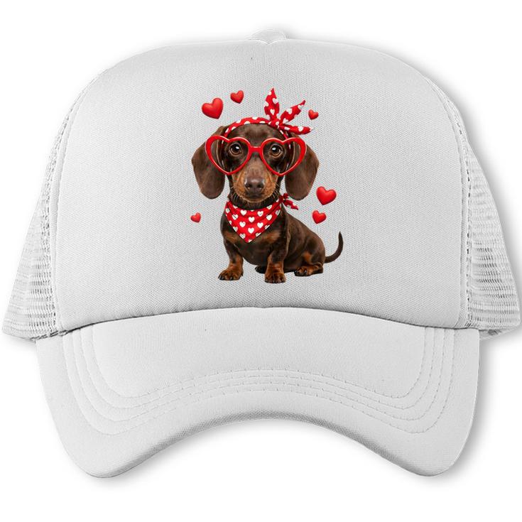 Dachshund Valentines Day Wiener Dog Lover Weenie Heart Raglan Baseball Tee Trucker Cap