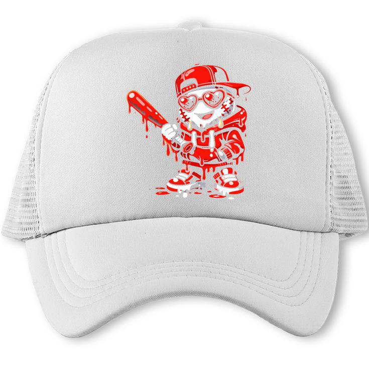 Drippy Baseball Mascot Valentine Heart Glasses Cartoon Trucker Cap