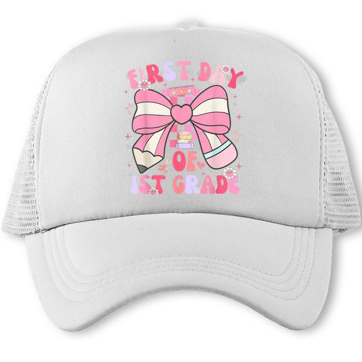 First Day Of 1st Grade Coquette Back To School Girls Kids Trucker Cap