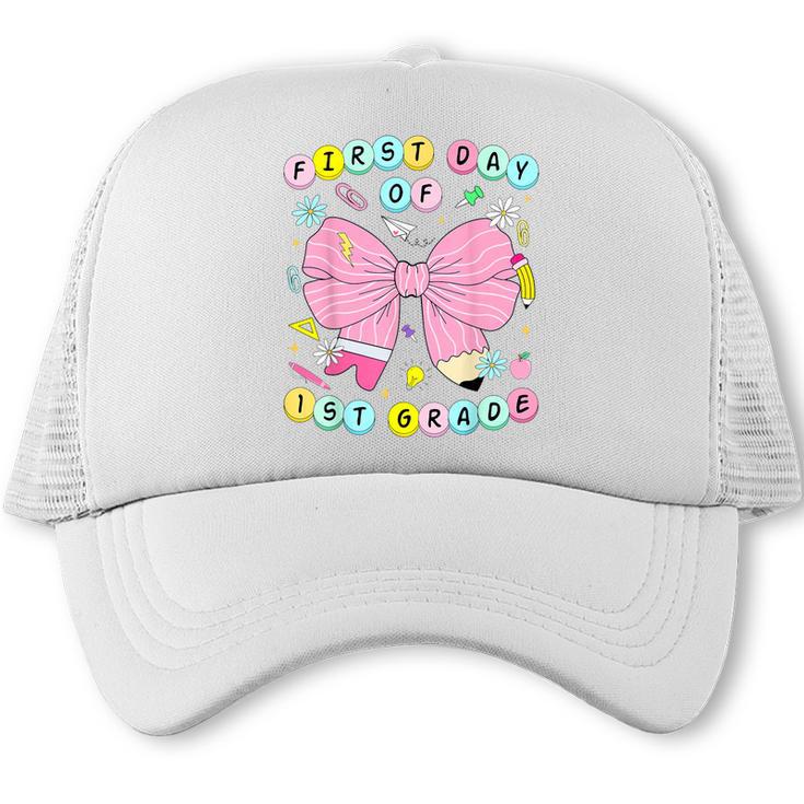 First Day Of 1st Grade Girls Coquette Back To School Kids Trucker Cap