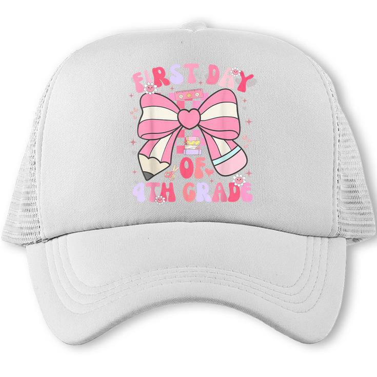 First Day Of 4th Grade Coquette Back To School Girls Kids Trucker Cap