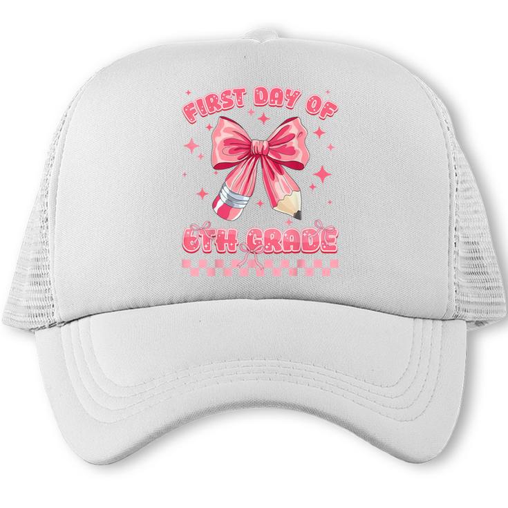 First Day Of 6th Grade Coquette Back To School Girls Kids Trucker Cap