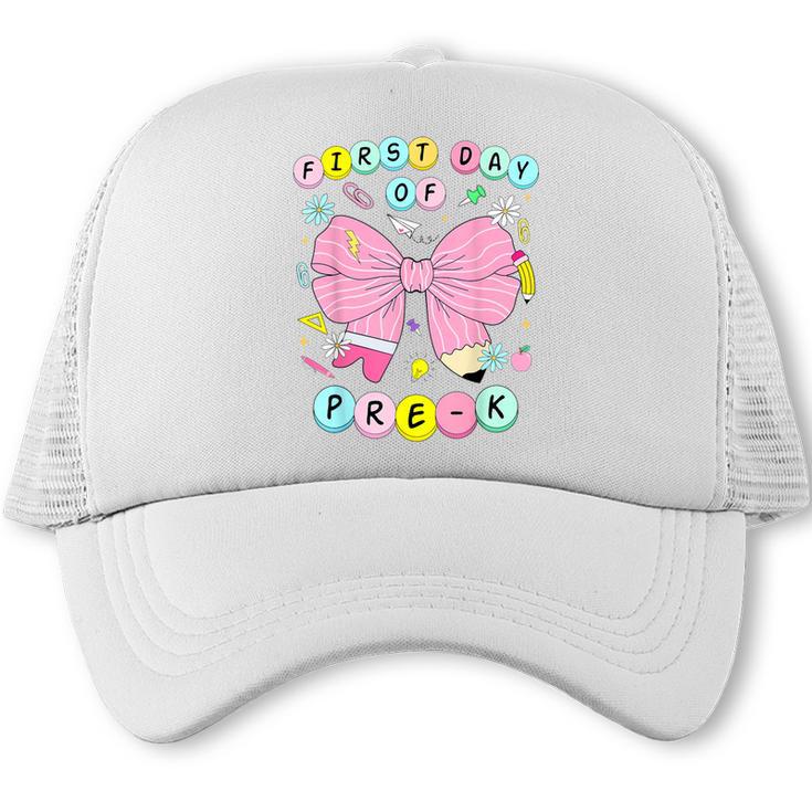 First Day Of Pre-K Girls Coquette Bow Back To School Kids Trucker Cap