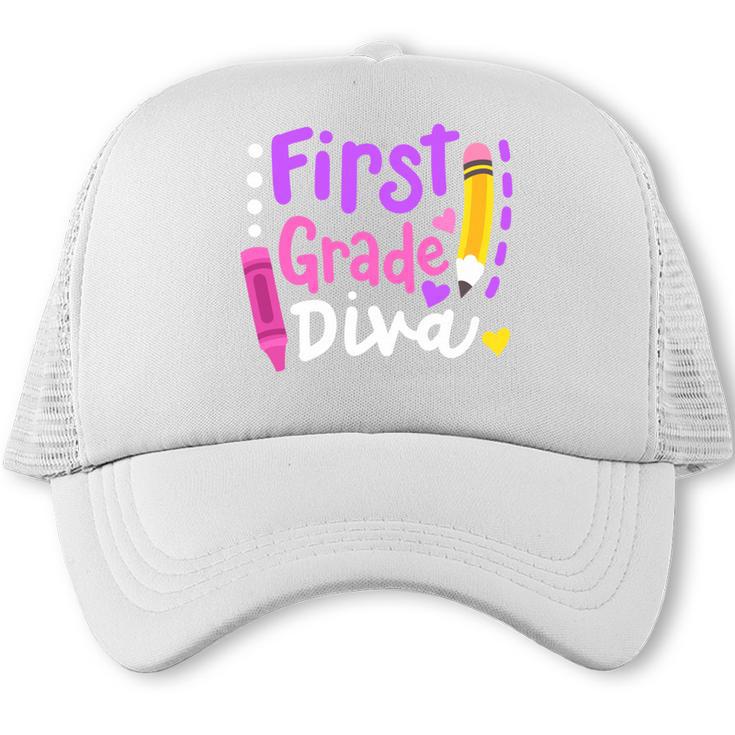 First Grade Diva Welcome Back To School 1st Grade Kids Performance Trucker Cap