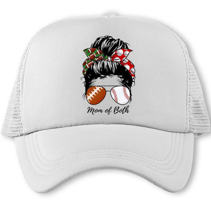 Football Mom Baseball Mom Of Both Messy Bun Mother's Day Premium Tri-Blend Trucker Cap