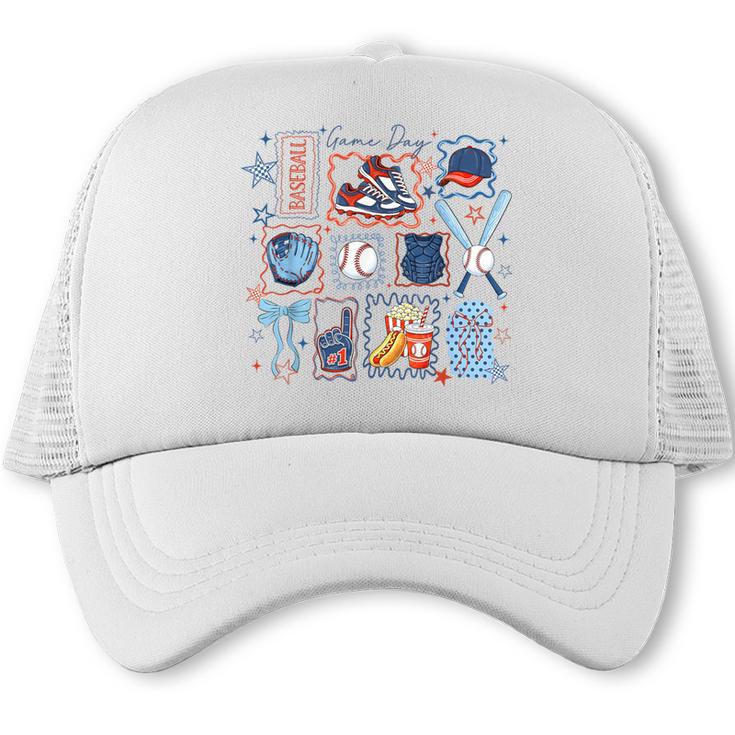 Game Day Baseball Lover Coquette Bow Girl Women Kid Mom Mama Trucker Cap