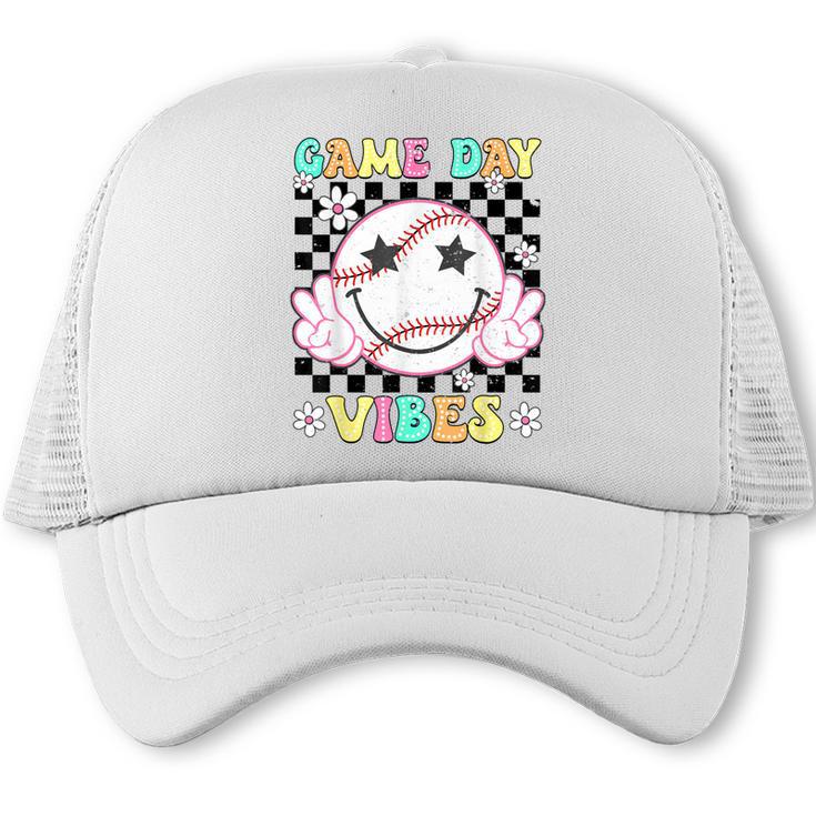 Game Day Vibes Softball Baseball Groovy Game Day Girls Women Trucker Cap