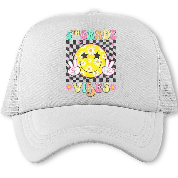 Girls 5th Grade Vibes Smile Face Back To School Fifth Grade Trucker Cap