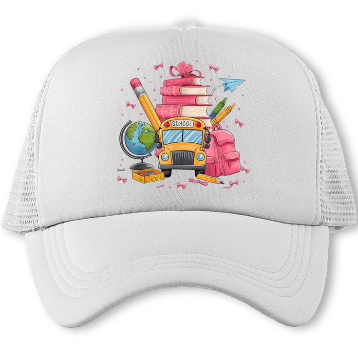 Girls Cute Pink Bows Coquette Aesthetic Back To School Trucker Cap