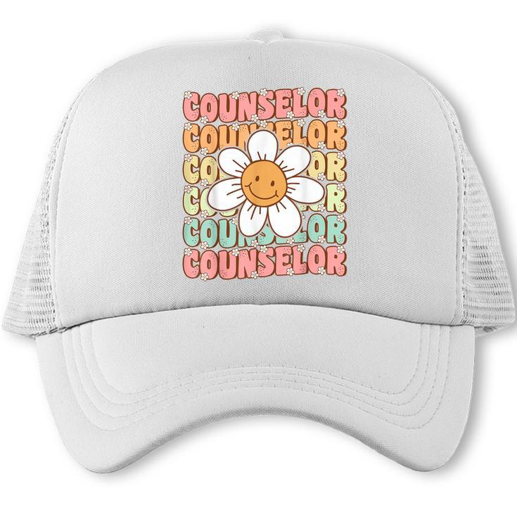 Groovy School Counselor Cute Daisy Flower Back To School Trucker Cap