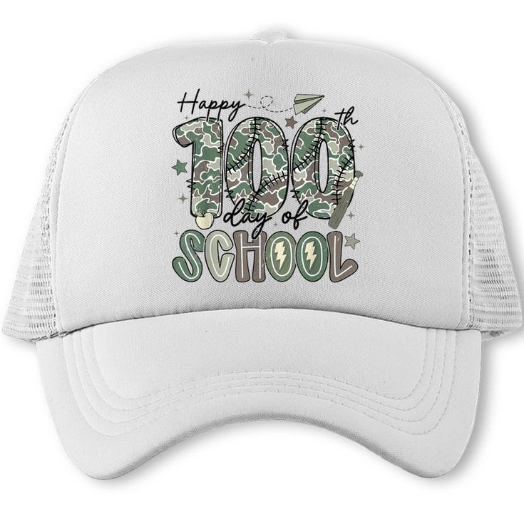 Happy 100th Day Of School Baseball Camo Boys Kids Toddler Trucker Cap