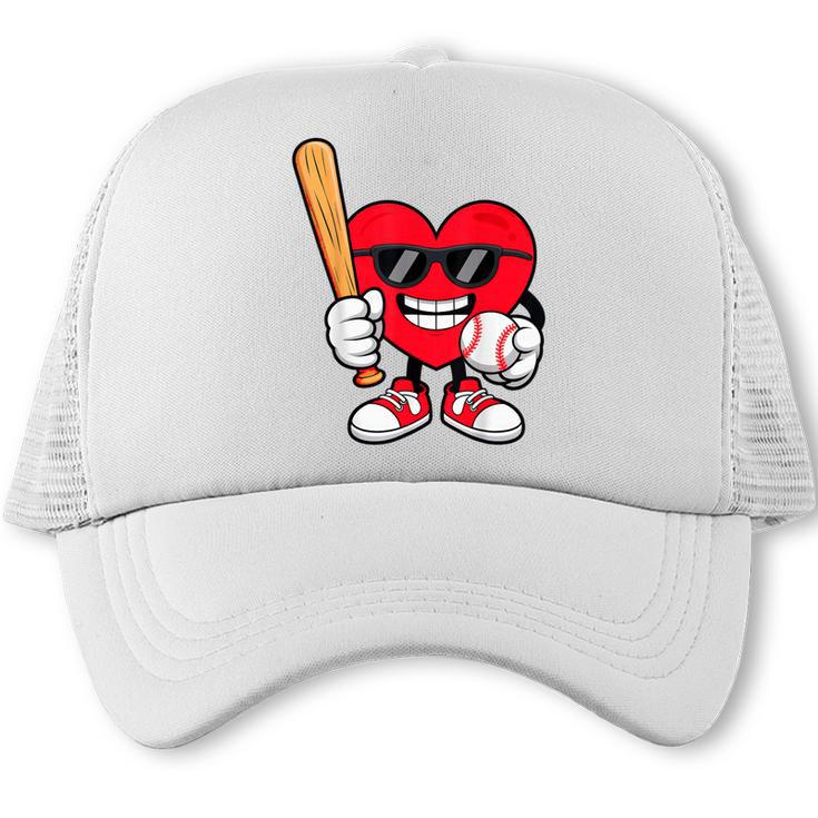 Heart Playing Baseball Valentines Day Trucker Cap