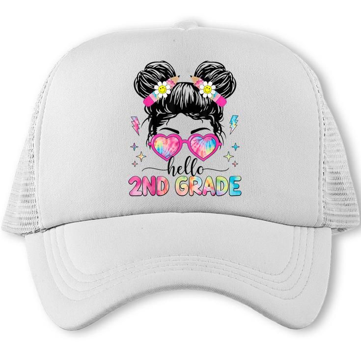 Hello 2nd Grade Messy Bun Back To School First Day Girl Kids Trucker Cap