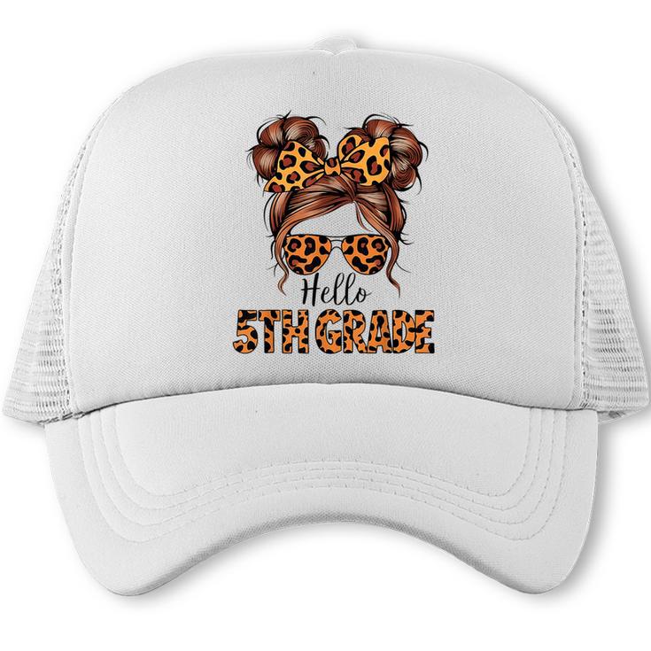 Hello 5th Grade Messy Hair Bun Girl Back To School First Day Trucker Cap
