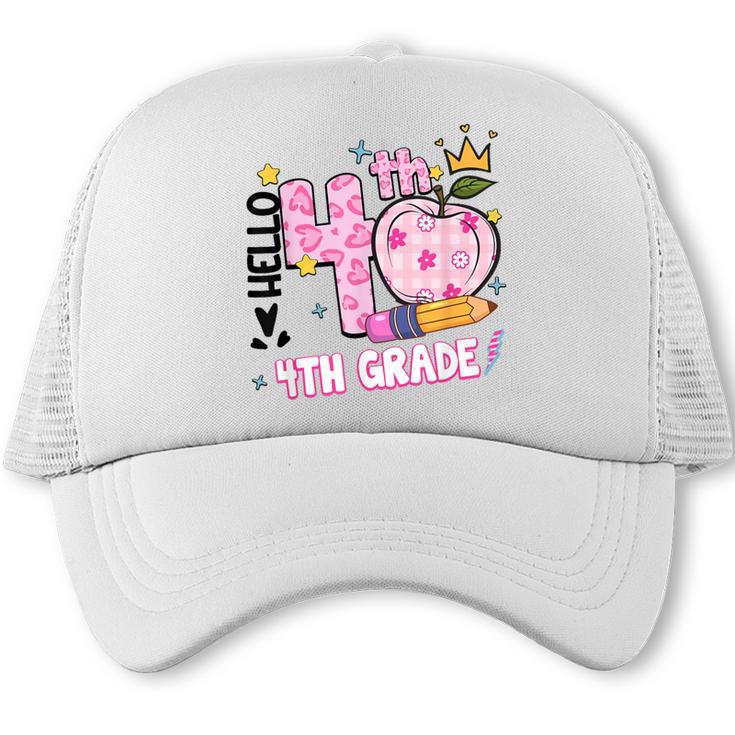 Hello Fourth 4th Grade Leopard Tie Dye Girl Back To School Trucker Cap