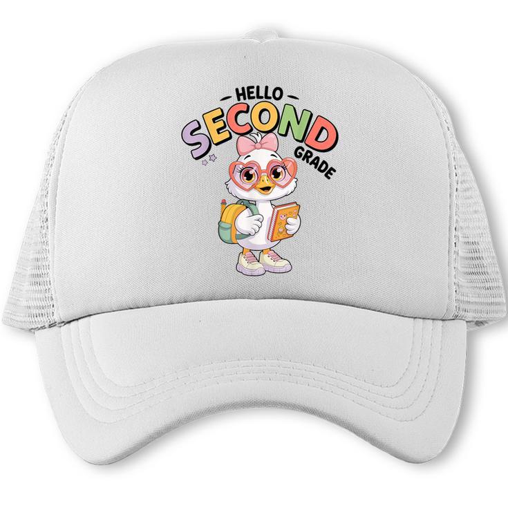 Hello Second Grade Cute Goose Back To School 2nd Grade Girls Trucker Cap