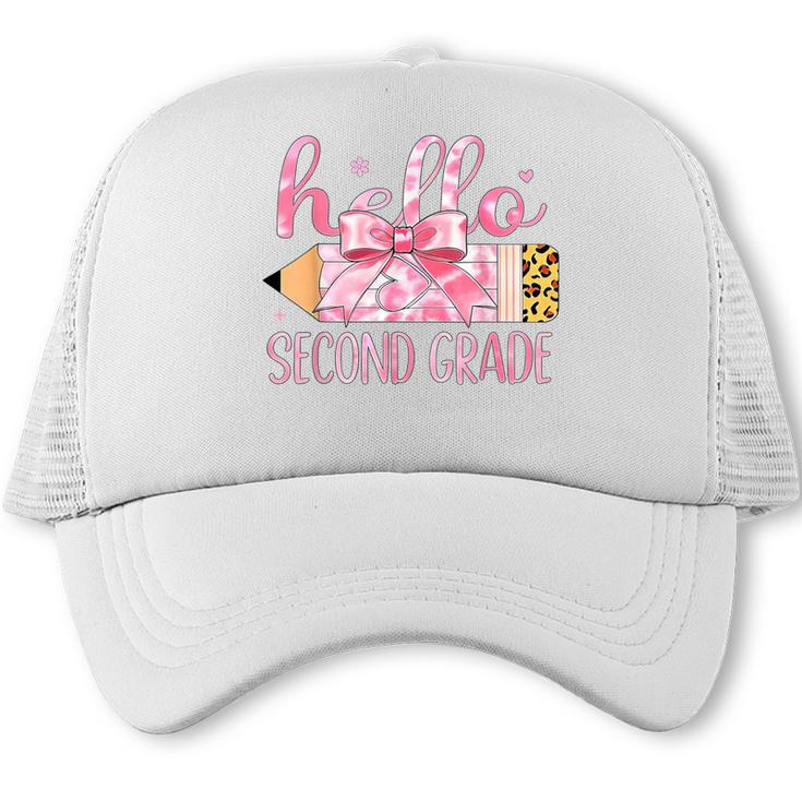 Hello Second Grade Pencil Tie Dye Coquette Back To School Trucker Cap