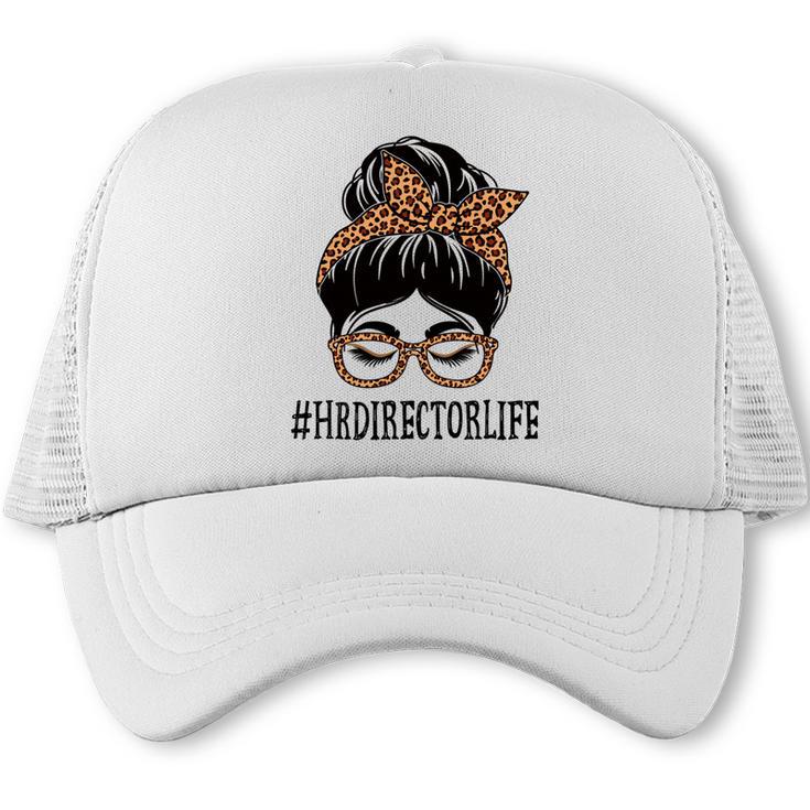 HR Director Leopard Messy Bun Appreciation Back To School Performance Trucker Cap