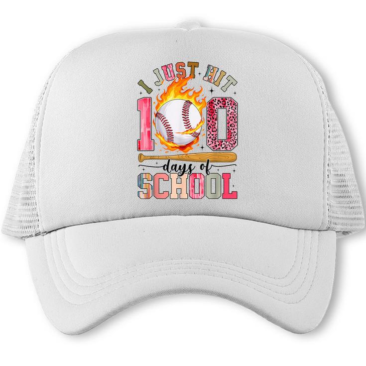 I Just Hit 100 Days Of School Baseball Lovers Fans Boys Kids Trucker Cap