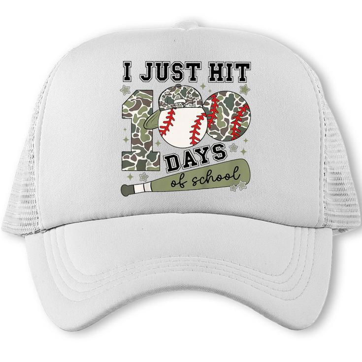 Kids I Just Hit 100 Days Boys 100 Days Of School Baseball Kids Trucker Cap
