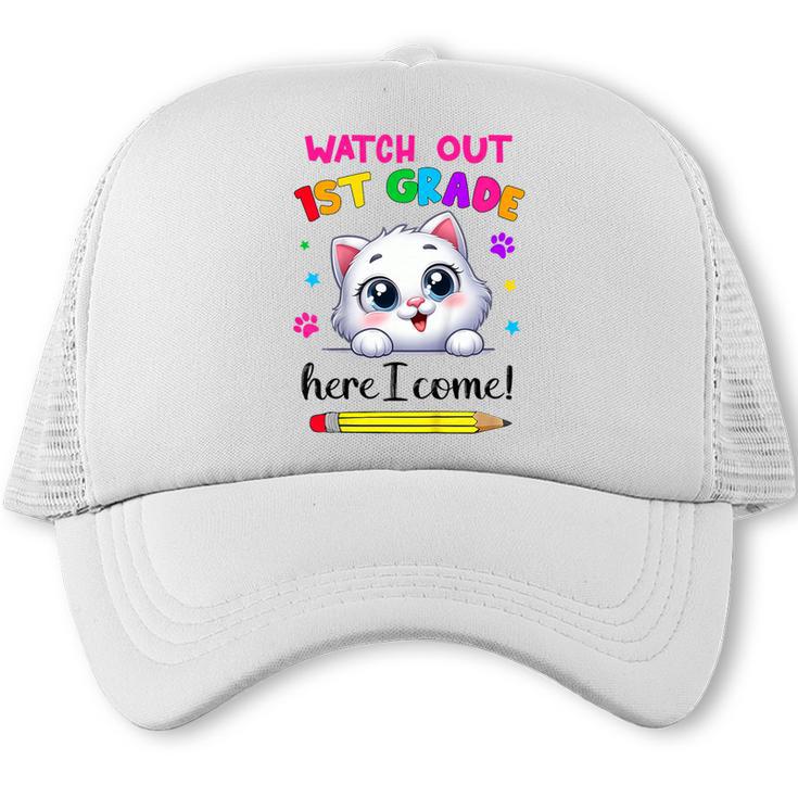 Kids Watch Out 1st Grade Here I Come Girls Cat Back To School Trucker Cap