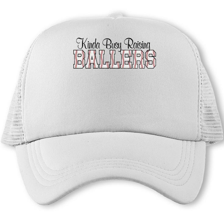 Kinda Busy Raising Ballers Funny Baseball Mom Mother's Day Premium Tri-Blend Trucker Cap