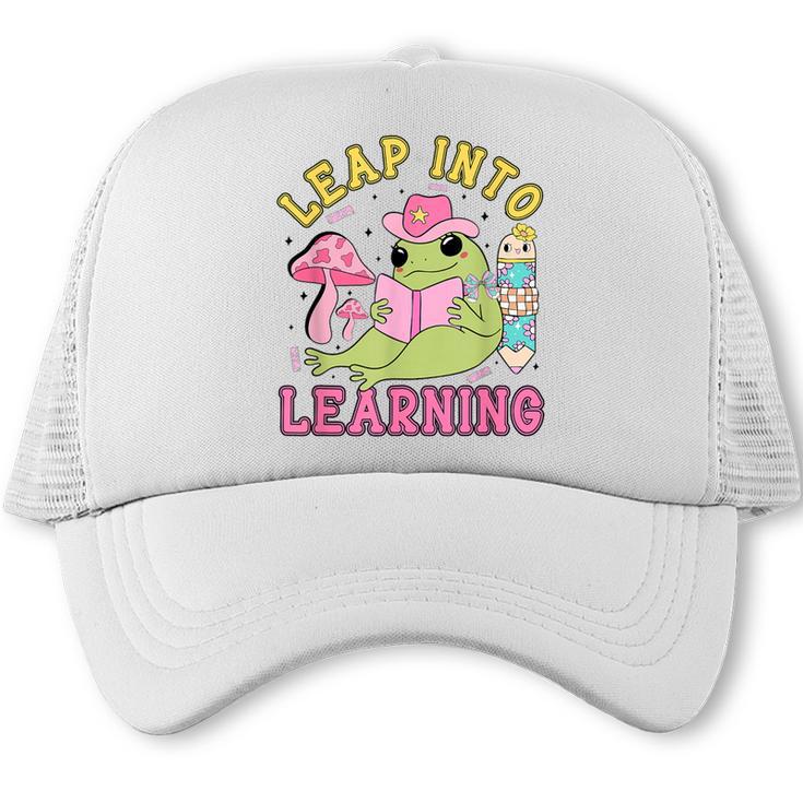 Leap Into Learning Cute Frog Kawaii Back To School Kids Trucker Cap