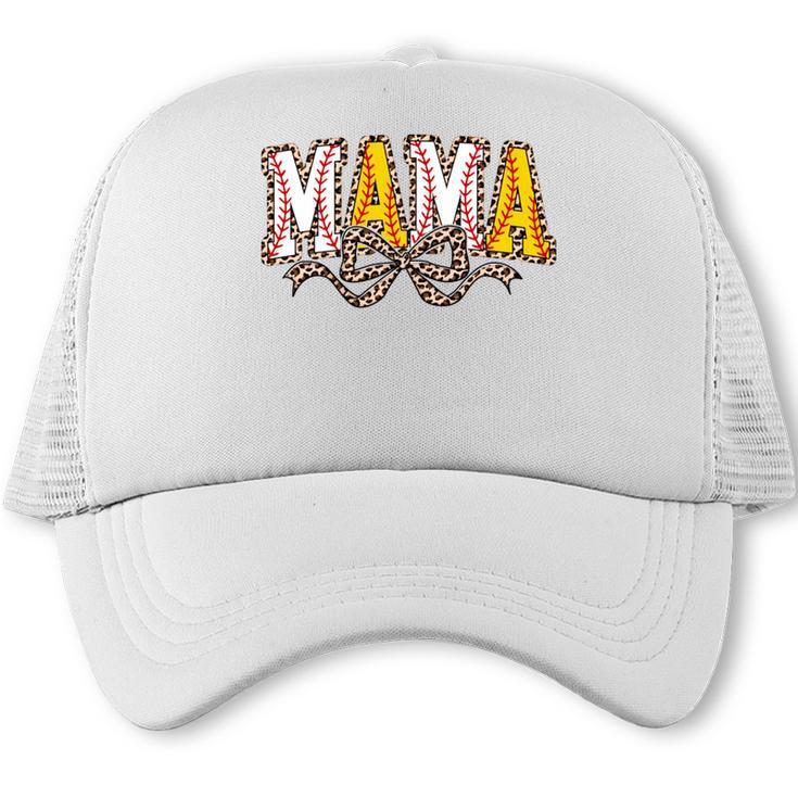 Leopard Baseball Softball Mama Bow Softball Baseball Mom Trucker Cap