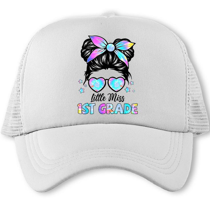 Little Miss 1st Grade Messy Bun Back To School Girls Kids Trucker Cap