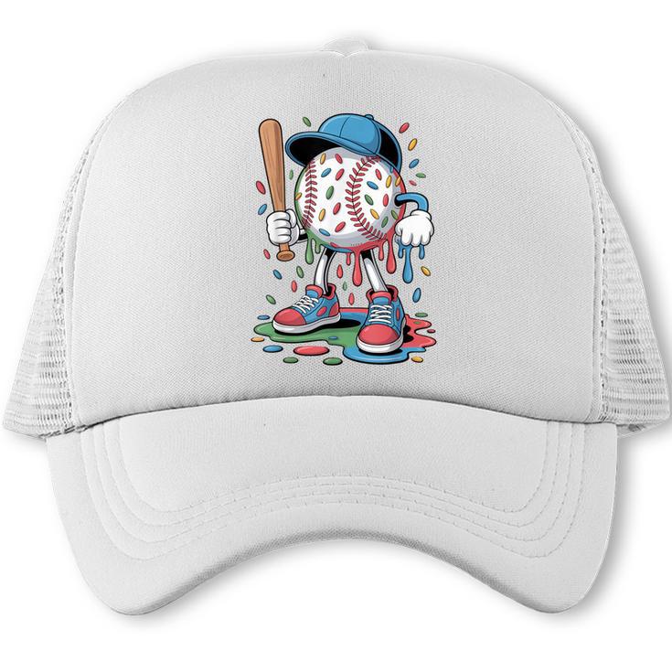 Melting Slime Sprinkle Baseball Mascot With Bat Trucker Cap