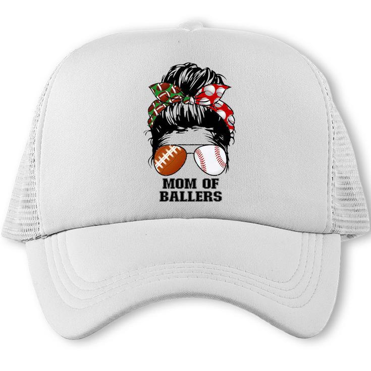 Mom Of Ballers Messy Bun Football Mom Baseball Mom Of Both Premium Tri-Blend Trucker Cap