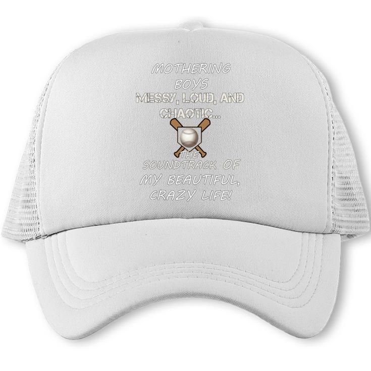 Mothering Boys Messy Loud Chaotic Baseball Mom Premium Trucker Cap