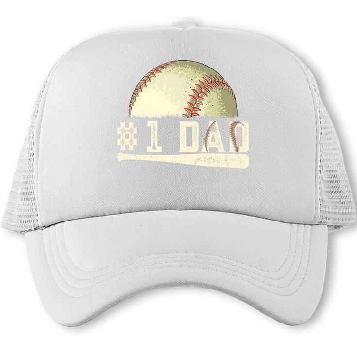 Number One Baseball Dad Fathers Day Baseball Player Dad Papa Premium Trucker Cap