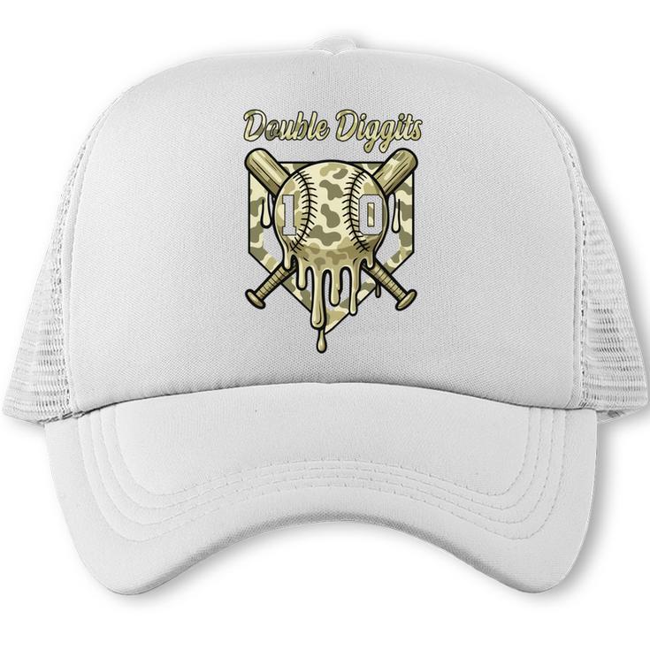 Old School Camo Baseball Drip Double Digits 10th Birthday Trucker Cap