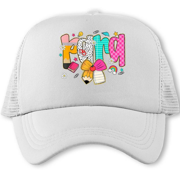 Para Paraprofessional Coquette First Day Back To School Trucker Cap