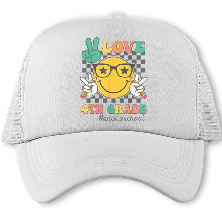 Peace Love 4th Grade Cute Smile Face Back To School Girls Trucker Cap