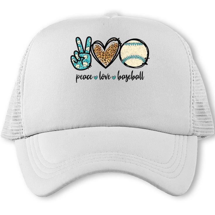Peace Love Baseball Lover Motif For Women Pink Baseball Mom Trucker Cap