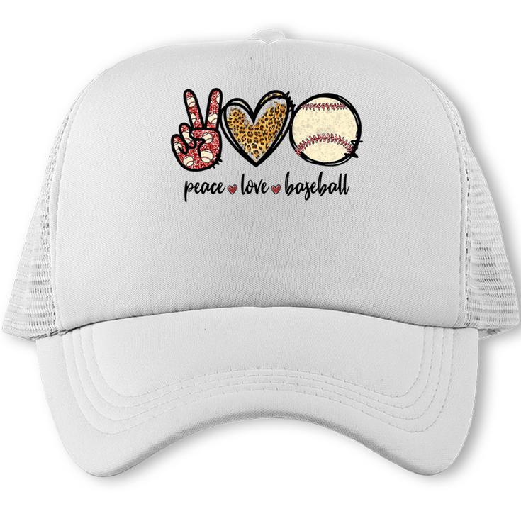 Peace Love Baseball Mom Leopard Print Cheetah Pattern Trucker Cap