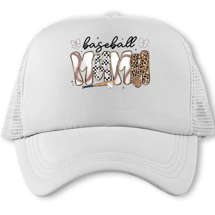 Preppy Baseball Mama Coquette Bow Game Day Mom Mother Trucker Cap