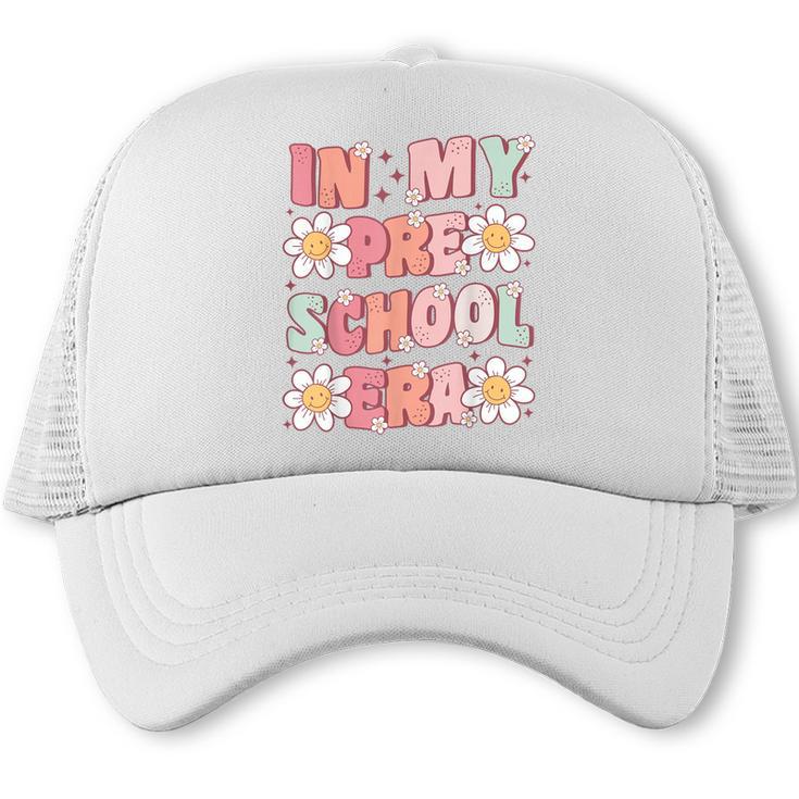 In My Preschool Era Retro Cute Groovy Pre K Back To School Trucker Cap