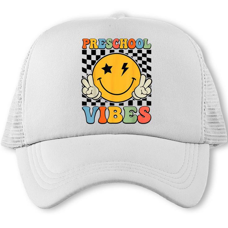 Preschool Vibes Retro Groovy Back To School Pre-K Trucker Cap