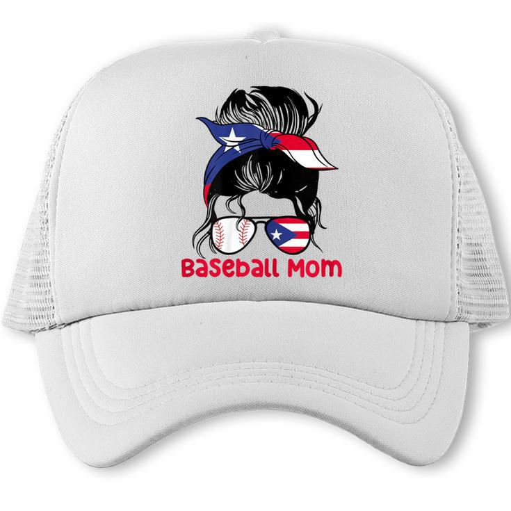 Puerto Rico Baseball Mom Messy Bun Boricua Trucker Cap