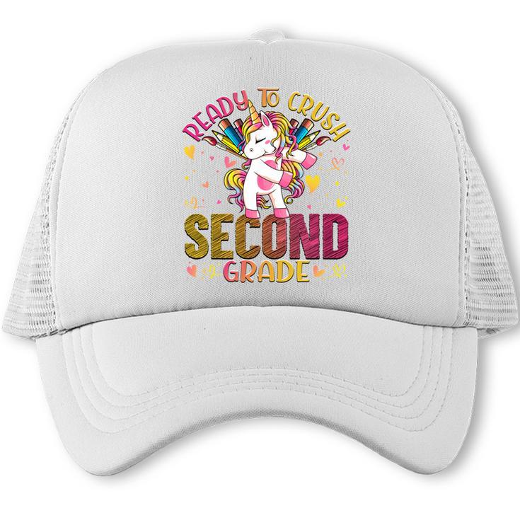 Ready To Crush Second 2nd Grade Back To School Unicorn Kids Performance Trucker Cap