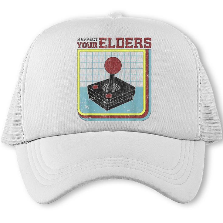 Respect Your Elders Retro Gamer Joystick Back To School Trucker Cap