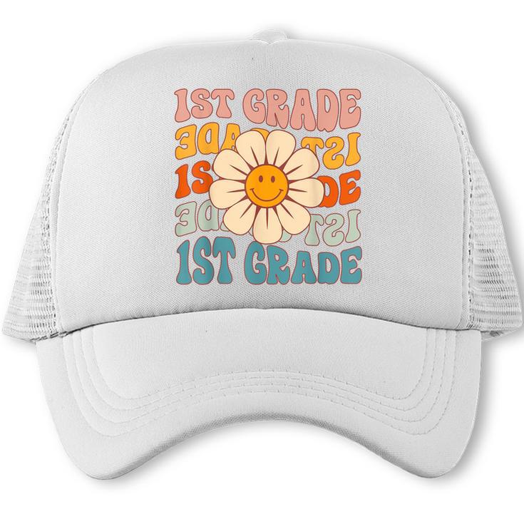 Retro 1st Grade Daisy Colorful Back To School First Grade Trucker Cap
