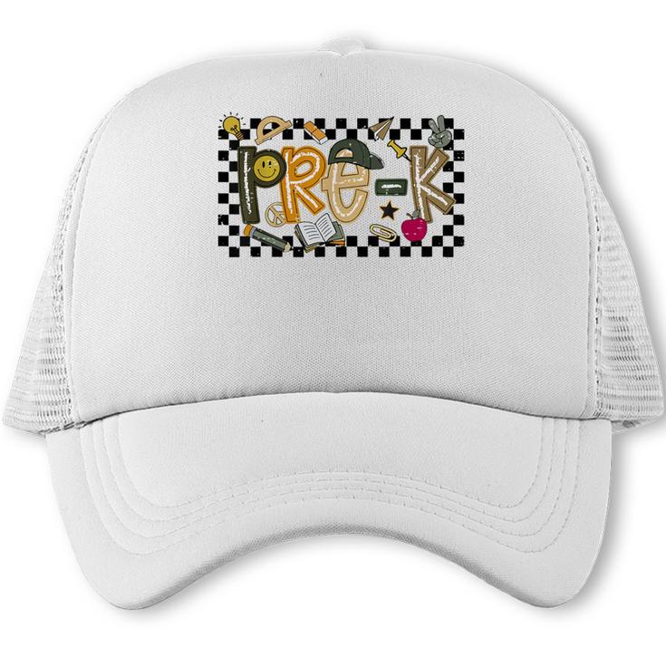 Retro Checkered Back To School Pre K Dude Cute Kid Preschool Trucker Cap