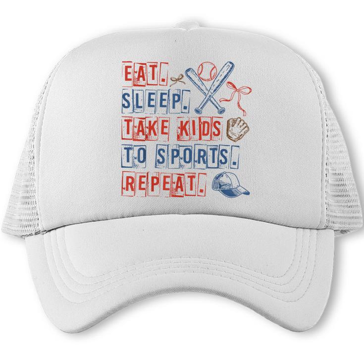 Retro Eat Sleep Take Kids To Sports Repeat Game Day Baseball Trucker Cap
