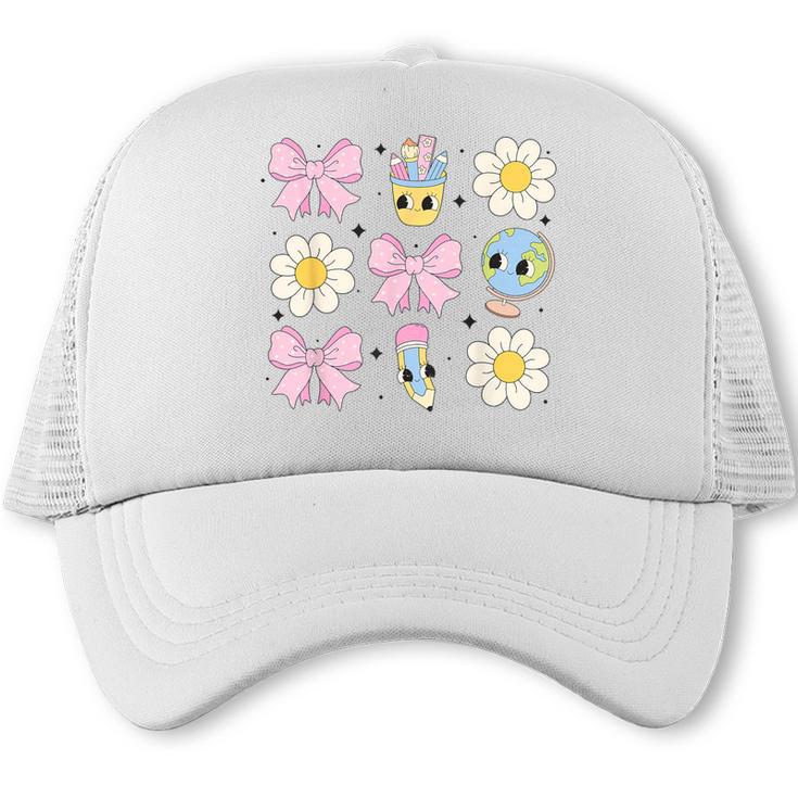 Retro Groovy Back To School Coquette First Day Of School Trucker Cap